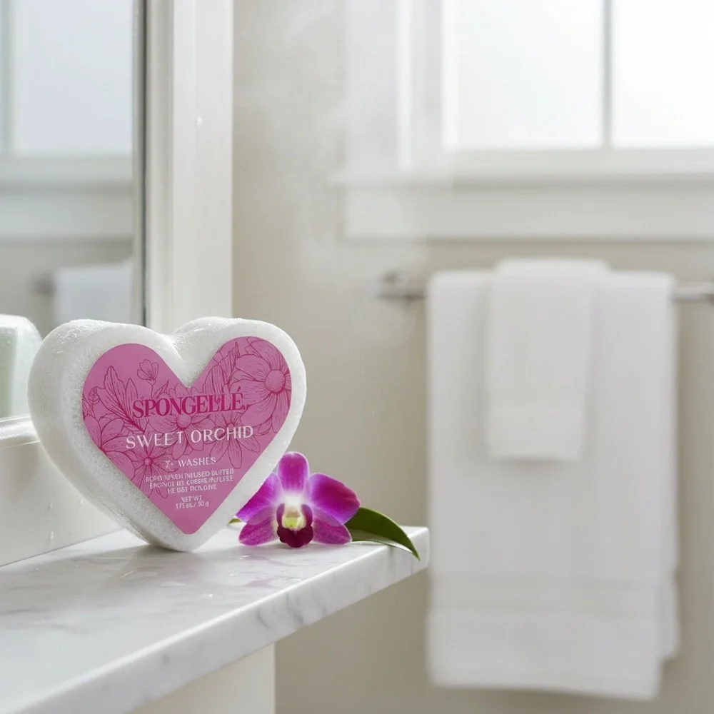 SPONGELLE Body Wash Buffer Bath Sponge Gift Heart Sweet Orchid Multi Use NWT